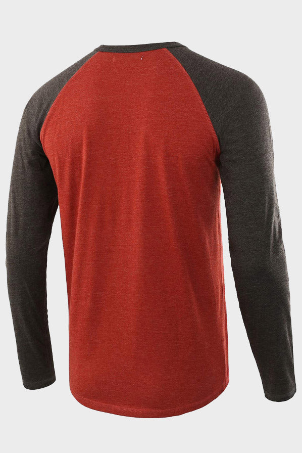 Mens Long Sleeve Color Block Round Neck Henley Shirts