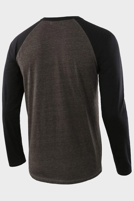 Mens Long Sleeve Color Block Round Neck Henley Shirts