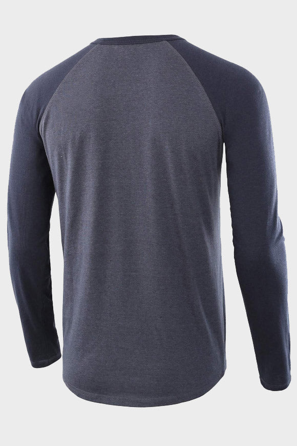 Mens Long Sleeve Color Block Round Neck Henley Shirts