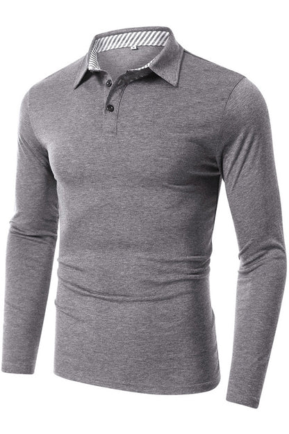 Mens Long Sleeve High Neck Basic Tee Polo Shirts