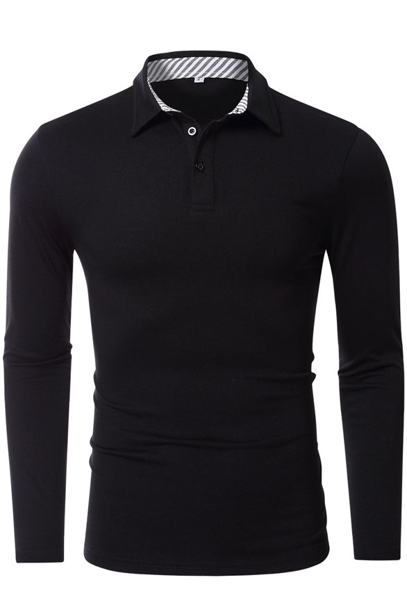 Mens Long Sleeve High Neck Basic Tee Polo Shirts