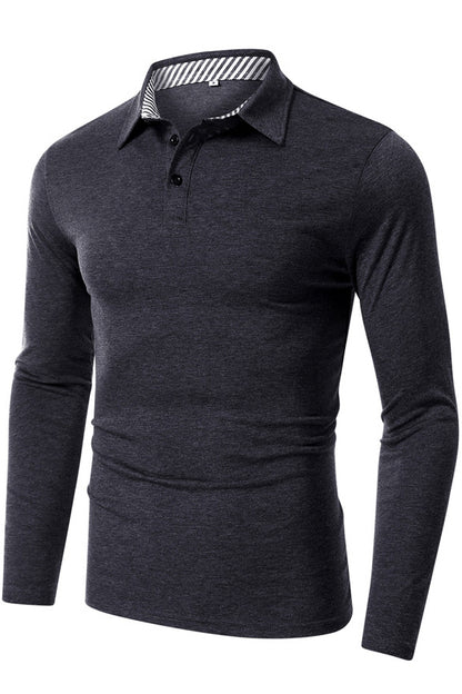 Mens Long Sleeve High Neck Basic Tee Polo Shirts