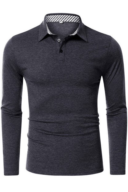 Mens Long Sleeve High Neck Basic Tee Polo Shirts