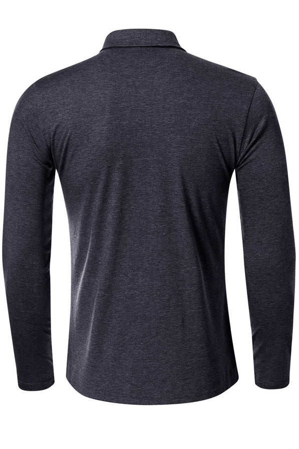 Mens Long Sleeve High Neck Basic Tee Polo Shirts