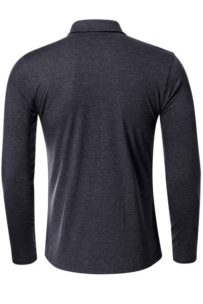 Mens Long Sleeve High Neck Basic Tee Polo Shirts