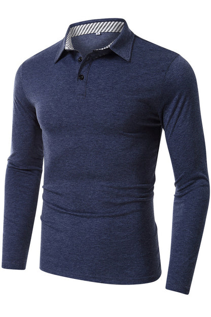 Mens Long Sleeve High Neck Basic Tee Polo Shirts