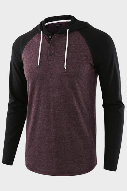 Mens Long Sleeve Color Block Drawstring Hoodies Shirts