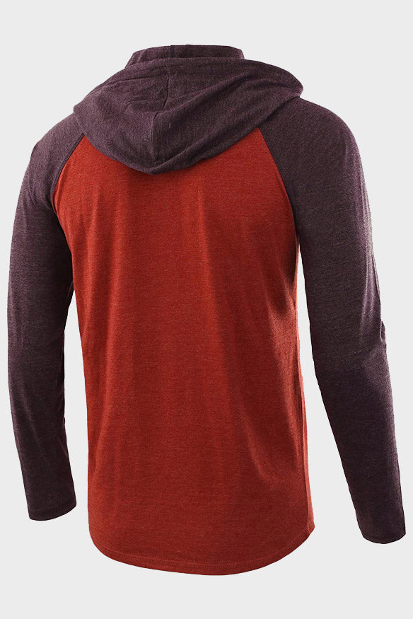 Mens Long Sleeve Color Block Drawstring Hoodies Shirts