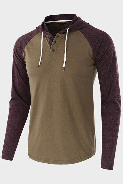 Mens Long Sleeve Color Block Drawstring Hoodies Shirts