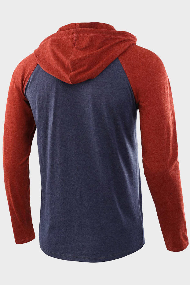 Mens Long Sleeve Color Block Drawstring Hoodies Shirts