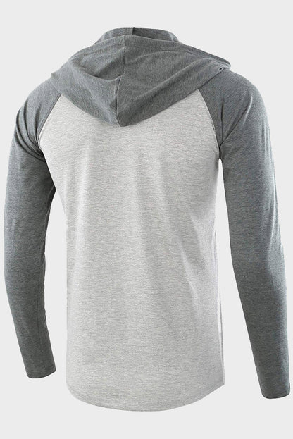 Mens Long Sleeve Color Block Drawstring Hoodies Shirts