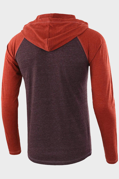 Mens Long Sleeve Color Block Drawstring Hoodies Shirts