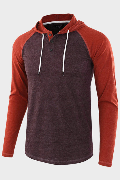 Mens Long Sleeve Color Block Drawstring Hoodies Shirts