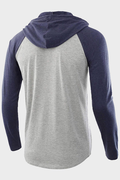 Mens Long Sleeve Color Block Drawstring Hoodies Shirts