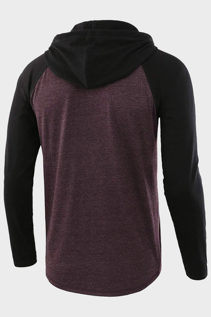 Mens Long Sleeve Color Block Drawstring Hoodies Shirts