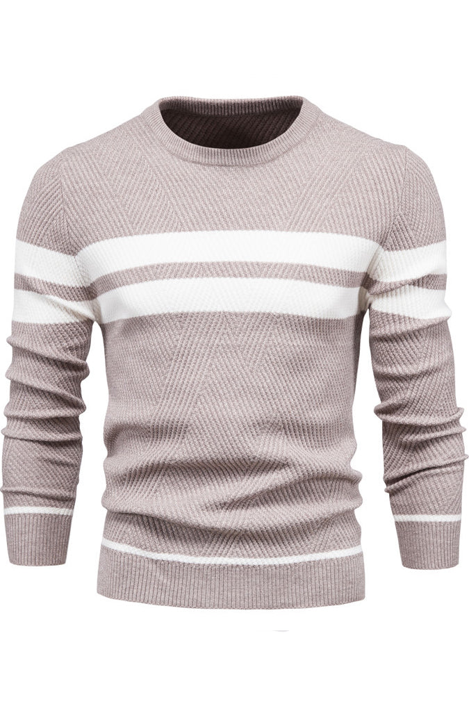 Mens Long Sleeve Striped Crewneck Slim Sweaters