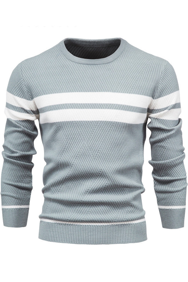 Mens Long Sleeve Striped Crewneck Slim Sweaters