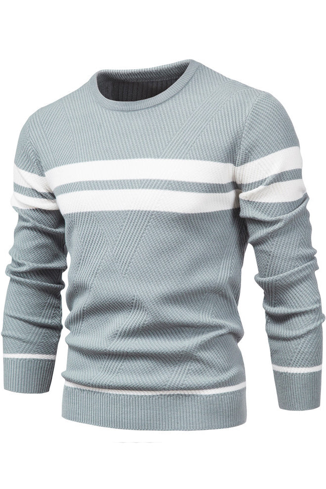 Mens Long Sleeve Striped Crewneck Slim Sweaters