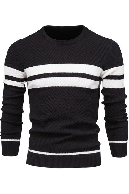 Mens Long Sleeve Striped Crewneck Slim Sweaters