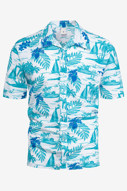 Men's Hawaiian Printed Lapel Beach Button Down Shirts