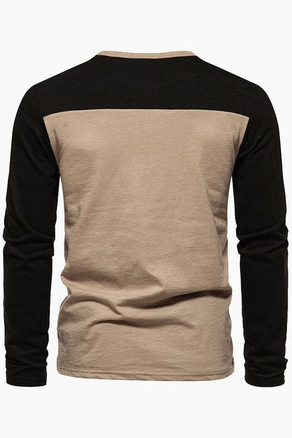 Casual Long Sleeve Color Block Henley Shirts