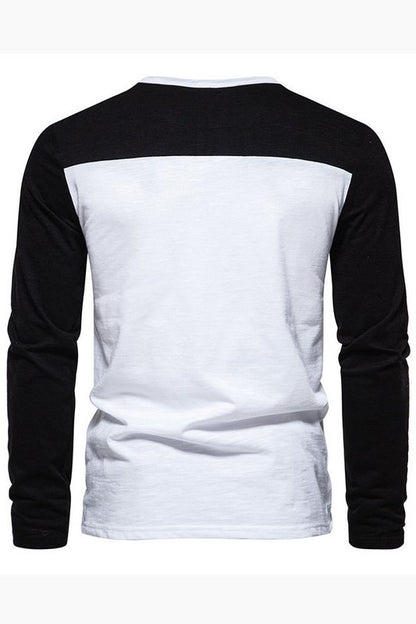 Casual Long Sleeve Color Block Henley Shirts