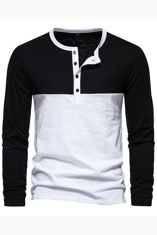 Casual Long Sleeve Color Block Henley Shirts