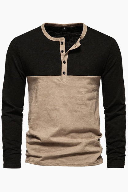 Casual Long Sleeve Color Block Henley Shirts