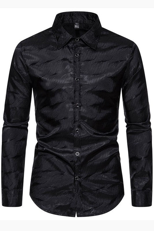 Striped Jacquard Long Sleeve Button Down Shirts for Men