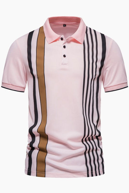 Men's Striped Printed Lapel Short Sleeved Polo Shirts