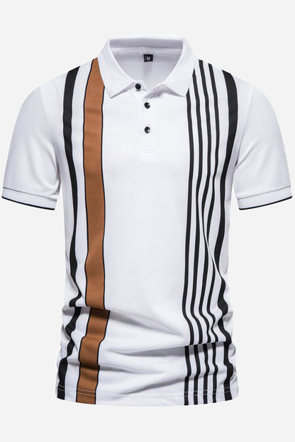 Men's Striped Printed Lapel Short Sleeved Polo Shirts