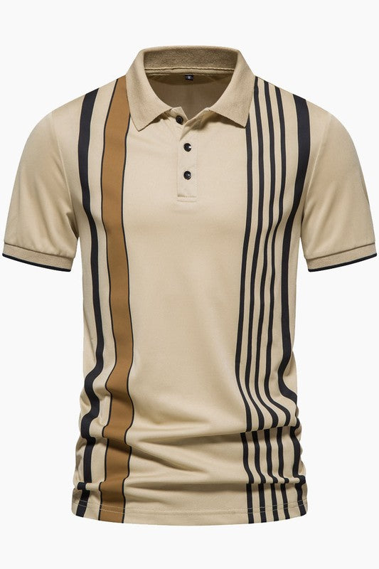 Men's Striped Printed Lapel Short Sleeved Polo Shirts