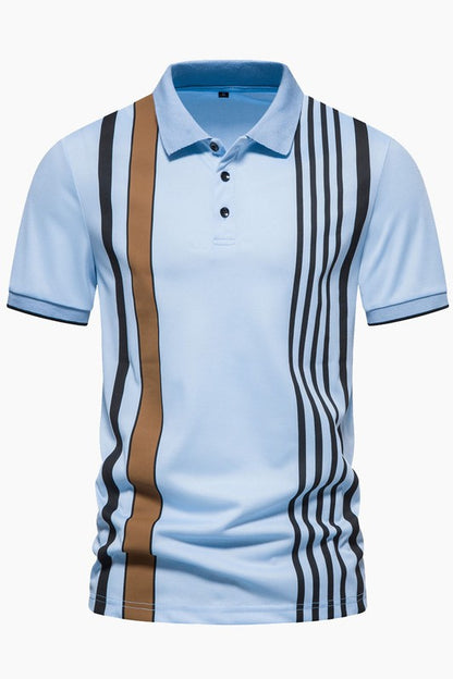 Men's Striped Printed Lapel Short Sleeved Polo Shirts