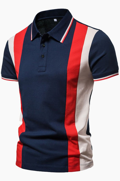 Men's Short Sleeve Colorful Striped Patchwork Lapel Polo Shirts