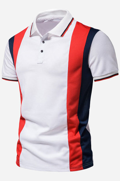 Men's Short Sleeve Colorful Striped Patchwork Lapel Polo Shirts