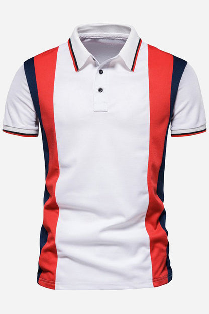 Men's Short Sleeve Colorful Striped Patchwork Lapel Polo Shirts