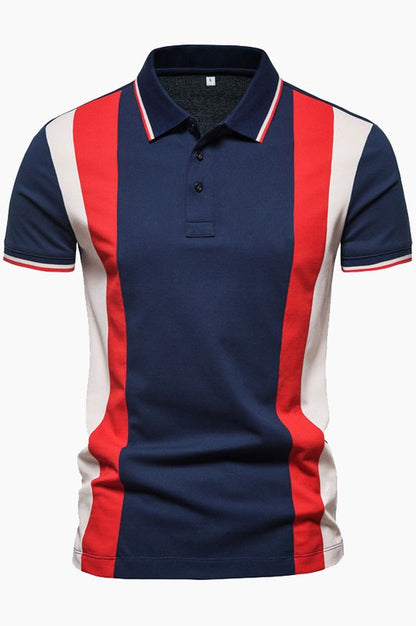 Men's Short Sleeve Colorful Striped Patchwork Lapel Polo Shirts