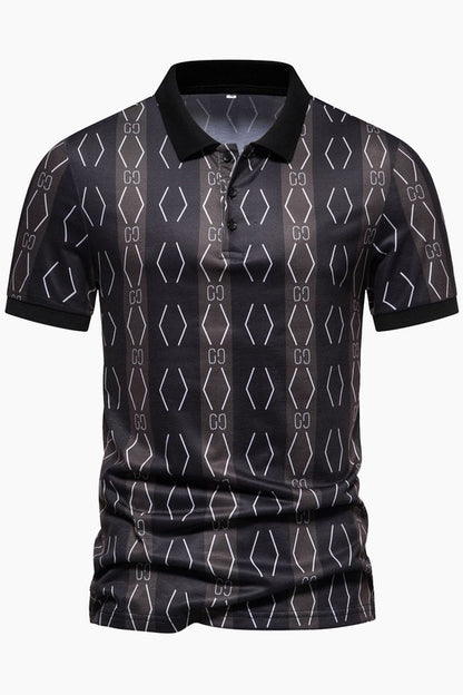 Men's Short Sleeve Striped Printed Lapel Polo Shirts