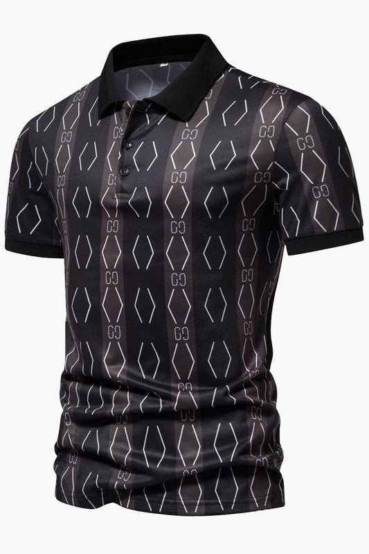 Men's Short Sleeve Striped Printed Lapel Polo Shirts