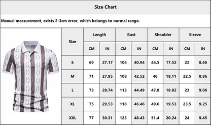 Men's Short Sleeve Striped Printed Lapel Polo Shirts