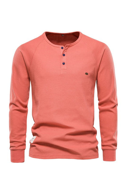 Mens Waffle Button Down Basic Henley T-Shirts