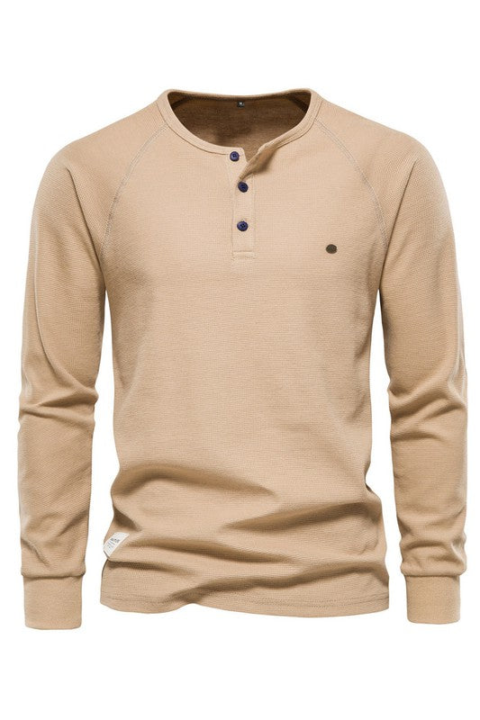 Mens Waffle Button Down Basic Henley T-Shirts