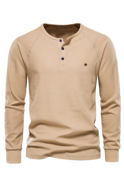 Mens Waffle Button Down Basic Henley T-Shirts