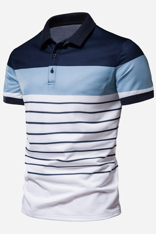 Men's Casual Short Sleeve Striped Color Block Polo Shirts