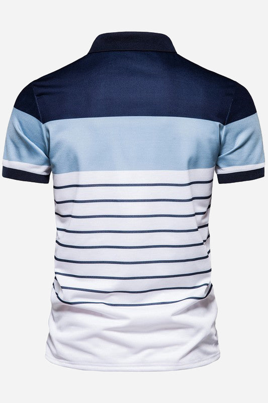 Men's Casual Short Sleeve Striped Color Block Polo Shirts