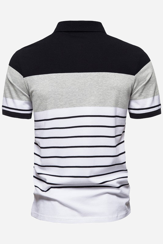 Men's Casual Short Sleeve Striped Color Block Polo Shirts