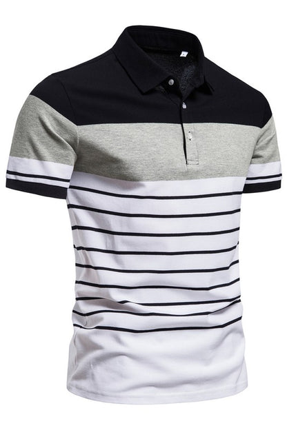 Men's Casual Short Sleeve Striped Color Block Polo Shirts