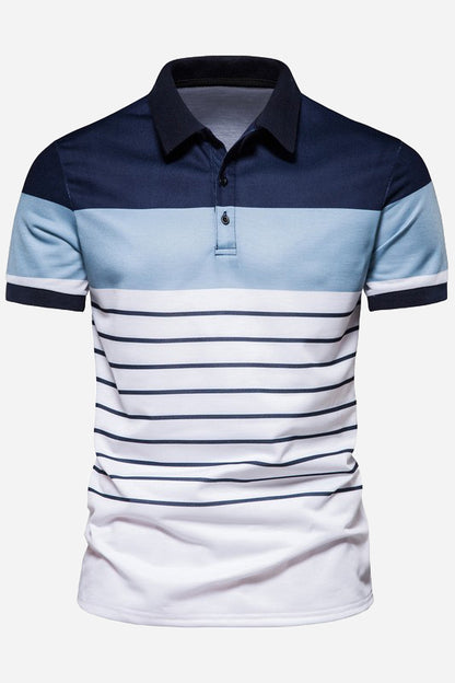 Men's Casual Short Sleeve Striped Color Block Polo Shirts