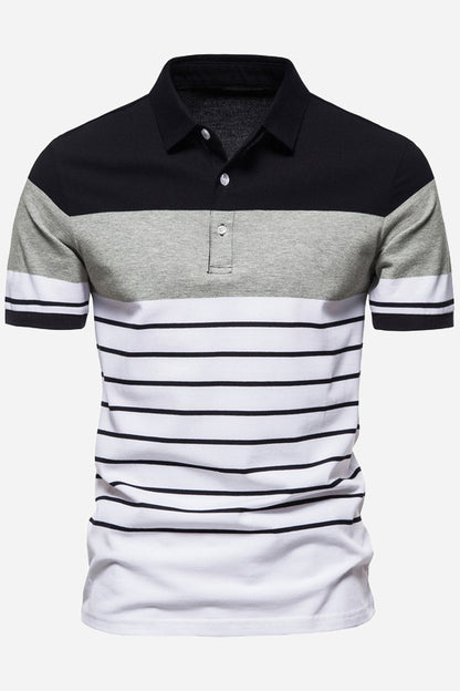 Men's Casual Short Sleeve Striped Color Block Polo Shirts