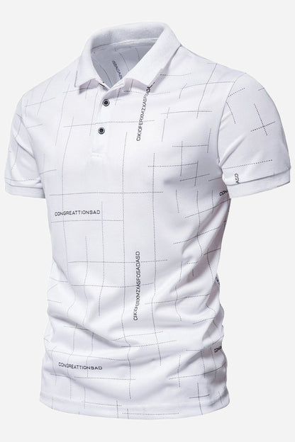 Men's Letter Print Short Sleeve Turndown Collar Polo Shirts